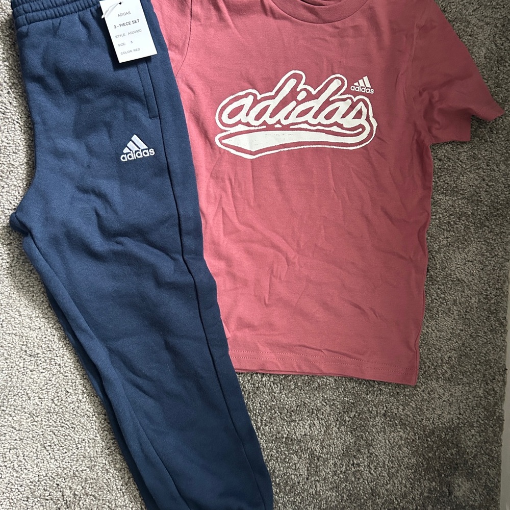 Adidas Boys Athletic Set Red Shirt with Blue Sweatpants